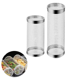 Panier de grillade rotatif barbecue de camping – Cage grill en acier inoxydable
