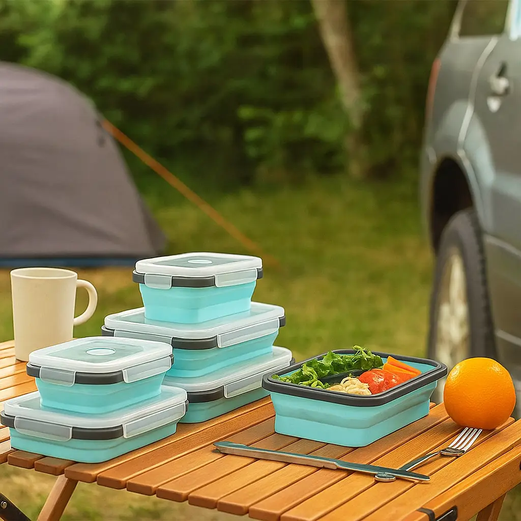 Lot de 5 Boîtes à lunch rectangulaire pliable en silicone